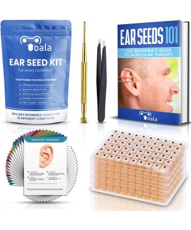 Ooala Multi-Condition Ear Seeds Acupuncture Kit | Includes 1200 Ear Seeds, 18 Placement Charts, Acupressure Probe, Tweezers, and a Beginners Guide