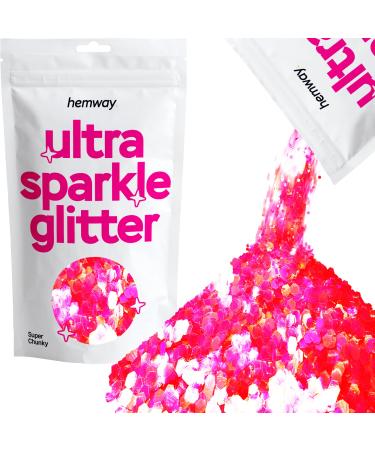 Hemway Premium Ultra Sparkle Glitter Multi Purpose Metallic Flake For Arts Cosmetics Resin Festival Face Hair - Fluorescent Pink - Super Chunky (1/8 "0.125" 3mm) 100g / 3.5oz Fluorescent Pink Super Chunky - 100g
