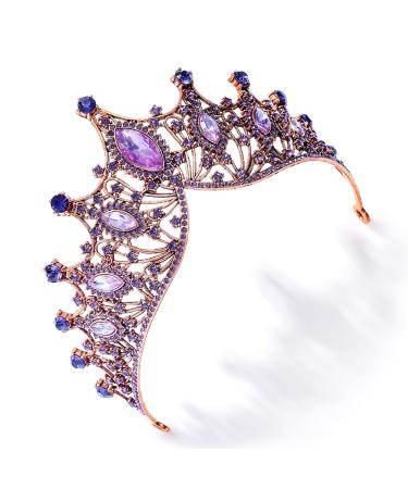 DZRYBNXF Baroque Queen Crown Tiara Crystal Tiaras And Crowns For Women Gold Wedding Tiara For Bride (Purple)