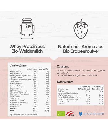 Organic Whey Protein Powder Strawberry 500g | 100% Natural 2 Ingredients No Additives High-Quality Protein Made in Austria - Buy Online on GoSupps.com