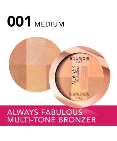 Bourjois Always Fabulous Long-Lasting Bronzing Powder 001 Medium - 9g | Tanning Soil, Light to Long-Lasting Finish | Pack of 1 - Buy Online on GoSupps.com