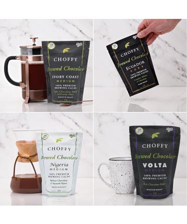 Choffy Volta Medium Roast Brewed Cacao Coffee Alternative - 10 Oz Ground Drinking Blend for Chocolate Lovers - Caffeine-Free & Nutrient-Rich Cocoa Drink for Mood & Energy - 1 Pack of 10 Ounce - Buy Online on GoSupps.com