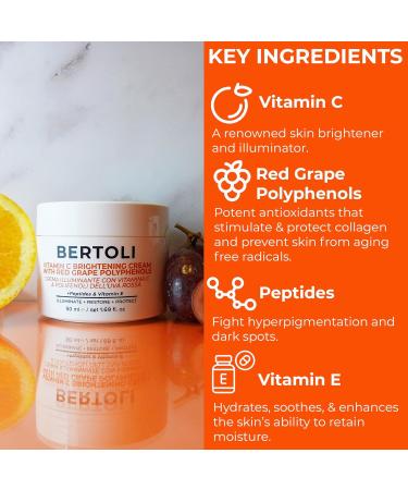 BERTOLI Brightening Cream Polyphenol Moisturizer for the Look of Dark Spots with Peptides Hyaluronic Acid Vitamin C & Grape Antioxidants | Italian Skincare | Clean Vegan - Buy Online on GoSupps.com