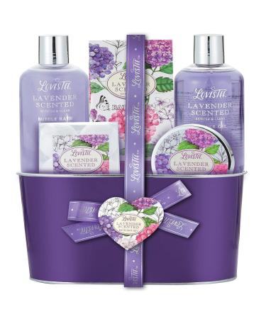 Fathers Day Bath and Body Spa Gift Basket for Women  Relaxing Home Spa Kit  Lavender Bath Gift Sets for Birthday  Mothers Day  Includes Bubble Bath  Shower Gel  Body Lotion  Bath Salt and Bath Bombs