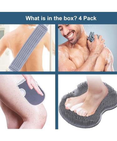 Exfoliating Body Scrubber Glove with Handle | 4 Pack Grey | Shower Loofah and Silicone Scrubbers | Men Women Body Foot Exfoliator | Dead Skin Remover - Buy Online on GoSupps.com