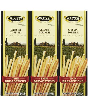 Alessi Imported Breadsticks, Thin Autentico Italian Crispy Bread Sticks, Low Fat Made with Extra Virgin Olive Oil, 3oz (Thin, 3 Ounce (Pack of 3)) Thin 3 Ounce (Pack of 3)