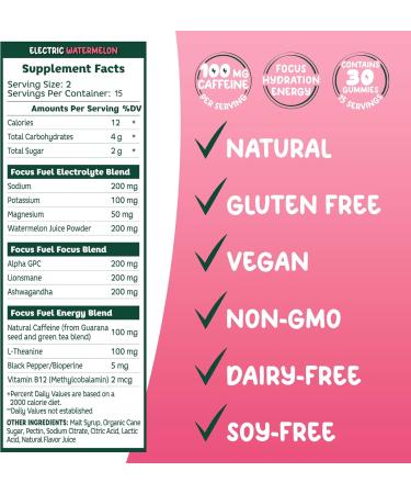 Buy Energy Chews - Focus & Energy Gummies with 100mg Caffeine B12 & Electrolytes - All-Natural Watermelon Flavor (30 Chews) - International Shipping Available - Buy Online on GoSupps.com