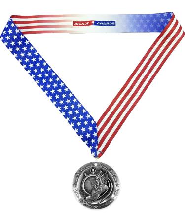 Decade Awards Track World Class Medal - 3 Wide Medallion with American Flag Ribbon - Silver - Buy Online on GoSupps.com