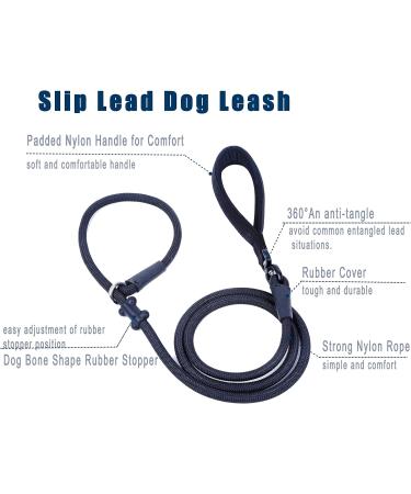 Strong Nylon Slip Lead Dog Leash - Anti-Choking & Anti-Pull Training Leash for Small, Medium, Large Dogs - 6ft Black - Buy Online on GoSupps.com