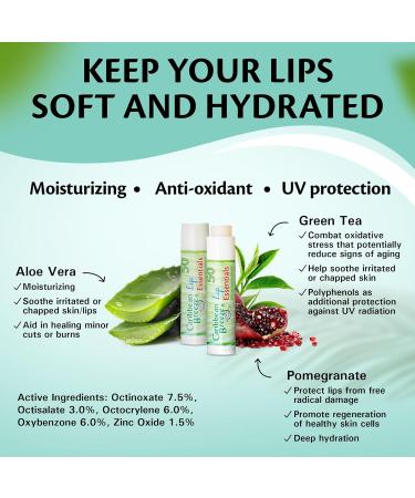 Caribbean Breeze Sunscreen Lip Balm SPF 50 0.15 oz (Pack of 4) SPF Lip Balm for Men & Women with Coconut Oil Green Tea Pomegranate & Aloe Extracts - Buy Online on GoSupps.com