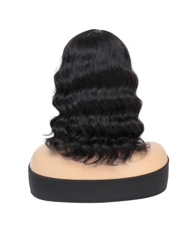 DUOUPA Body Wave Human Hair Wig with Bangs - Short Wavy Bob, Brazilian Virgin Hair, Natural Color - 12 Inch | 150% Density for Black Women - Buy Online on GoSupps.com