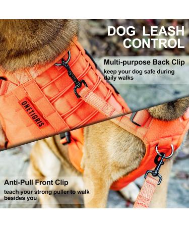 Oneigris Dog Harness - Fire Watcher 2.0 Tactical with 2 Metal Buckles MOLLE System No-Pull D-Ring 1000D Nylon - Orange - Buy Online on GoSupps.com