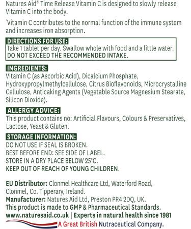 Natures Aid Vitamin C 1000mg Time Release Tablets with Citrus Bioflavonoids - Immune System Support - Vegan - Made in the UK - Buy Online on GoSupps.com