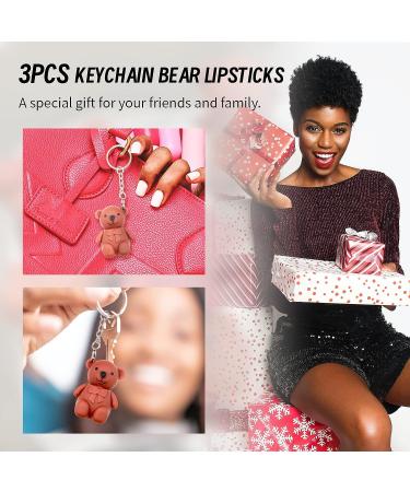 DAGEDA 3Pcs Matte Velvet Lipstick Set with Keychain Bear - Waterproof & Long Lasting Lip Gloss - Cute Bear Beauty Makeup Set - Buy Online on GoSupps.com