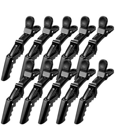 AMMON Hair Clips 10 Pcs Black Alligator Hair Clips Salon Hairclip for Styling Sectioning Clips Professional Plastic Gator Hair Clips for Women with Wide Teeth and Double-hinged Design
