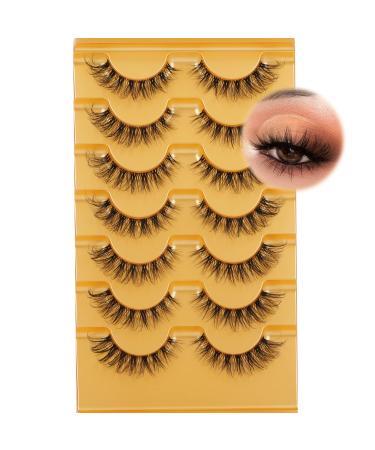 Natural Lashes Wispy False Eyelashes Natural Mink Lashes D Curl Faux Mink Eyelashes Fluffy Volume Cat Eye Lashes 7 Pairs by Eefofnn Clear band cat
