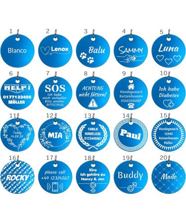 Personalized Round Pet Tags for Dogs & Cats - Engraved on Both Sides | Unique Branding Distribution - 30mm Light Blue - Buy Online on GoSupps.com