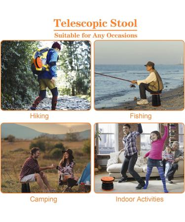 Portable Telescoping Stool: Lightweight Retractable Folding Seat | 600 lbs Capacity Chair for Camping, Fishing, Hiking - Orange (1 Pack) - Buy Online on GoSupps.com
