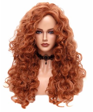 Rugelyss Long Wavy Wigs 28 Inches Natural Copper Fox Red Synthetic Kinky Curly Hair Wig for Women copper red