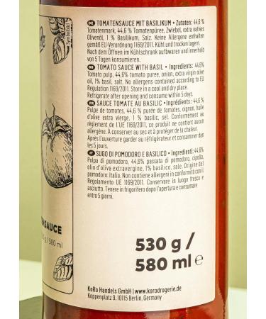 KoRo - Tomato sauce with basil 530g - Original from Italy - Perfect for pasta and pizza - No additives - Vegan - Buy Online on GoSupps.com