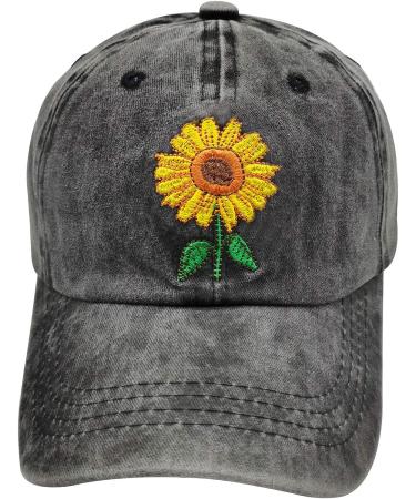 Waldeal Girls' Embroidered Sunflower Hat - Vintage Washed Black Baseball Cap for Teens - Buy Online on GoSupps.com