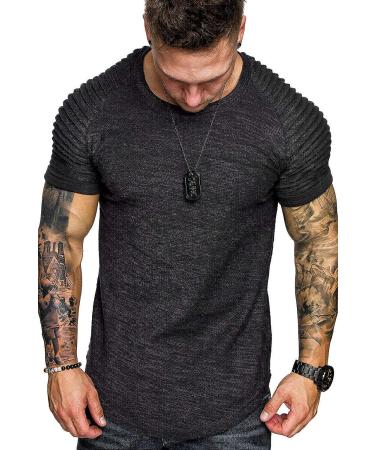 COOFANDY Men's Muscle T-Shirt | Pleated Raglan Sleeve Bodybuilding Gym Tee | Short Sleeve Fashion Workout Shirt | X-Large, Black - Buy Online on GoSupps.com