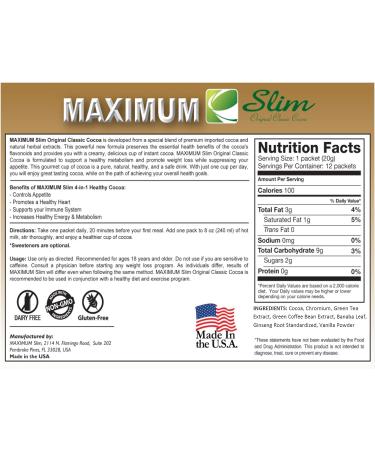 Premium Organic Instant Cocoa for Weight Loss, Fat Burn & Detox - Green Coffee Bean Extract & Natural Herbs - 12ct - Buy Online on GoSupps.com