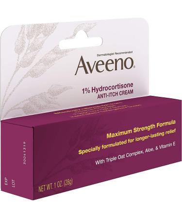 Aveeno Maximum Strength 1% Hydrocortisone Anti-Itch Cream with Triple Oat Complex, Aloe & Vitamin E - 1 Oz | Relief from Eczema, Psoriasis, Insect Bites & Poison Ivy - Buy Online on GoSupps.com