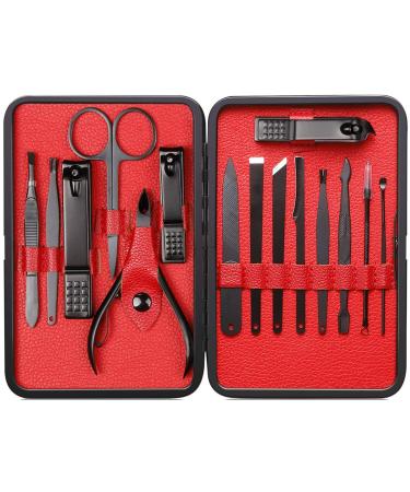 Nail Clippers Sets High Precisio Stainless Steel Nail Cutter Pedicure Kit Nail File Sharp Nail Scissors and Clipper Manicure Pedicure Kit Fingernails & Toenails with Portable stylish case (Red)