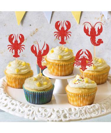 Cyodoos 24Pcs Crawfish Cupcake Toppers Lobster Cupcake Food Picks Bridal Shower Sea Animal Theme Baby Shower Kids Birthday Party Cake Decorations Supplies Crawfish2 - Buy Online on GoSupps.com