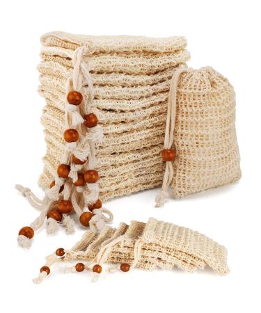 NICEMOVIC 30 Pack Soap Bags Mesh Exfoliating Natural Sisal Fiber Soap Pouch Soap Saver Bags with Drawstring for Bath Massaging and Shower Use