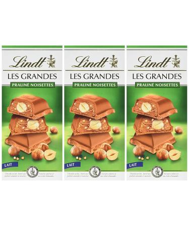 Lindt - LES GRANDES Hazelnut Praline Tablet - Milk Chocolate - 225g - Pack of 3