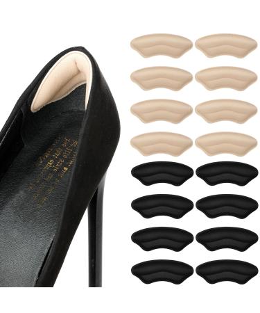 Sucrain 16 Pcs Heel Pads Snugs 8 Pairs Unisex Heel Pad Insert Self-Adhesive Foot Care Protectors for Men Women's Shoes Heel Pain Relief (Black and White)