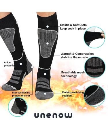 Merino Wool Ski Socks - 2 Pairs for Snowboarding, Hiking, Cold Weather - Thermal Knee High Warm Socks for Snow & Hunting (Black, Large) - Buy Online on GoSupps.com
