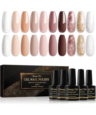 Shining She 10 Colors Gel Nail Polish Set - Nude Pink, White, Champagne, Brown, Glitter Gold, Silver Pastel - Soak-Off UV/LED Polish - Nail Art Salon DIY Home - 8ML - Buy Online on GoSupps.com