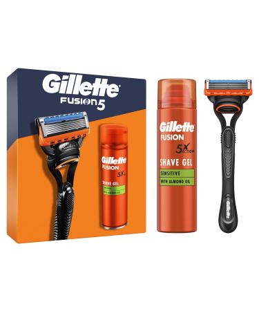 Gillette fusion 5 wet razing men gift set 1 razor + 1 razor blade + fusion ultra sensitive beard care razor gel 200 ml gift for men gift set with razor gel