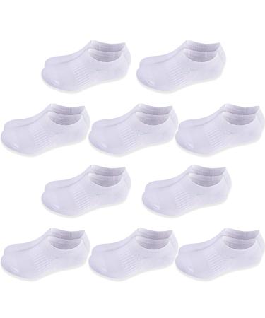 Cozi Foot 10 Pairs Boys Girls No Show Socks Cotton Non Slip Low Cut Socks Medium C01-white