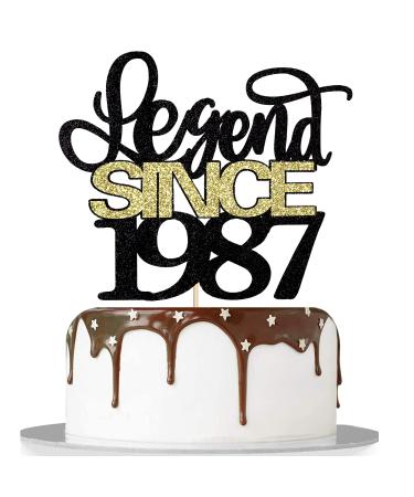 Artczlay Legend since 1987 cake topper, men and women cheer 35 years old happy birthday cake top hat black gold glitter cake decoration supplies