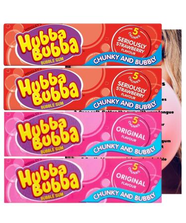 Bubble Gum Bundle With Hubba Bubba Gum 2x Seriously Strawberry (5pcs each) 2x Original (5pcs each) and JenBurr Leaflet