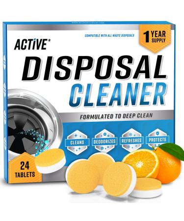 ACTIVE Garbage Disposal Cleaner Deodorizer Tablets 24 Pack - Fresh Citrus Foaming Scrub Sink and Disposer Freshener, Natural Kitchen Drain Cleaning Tablet - 1 Year Supply