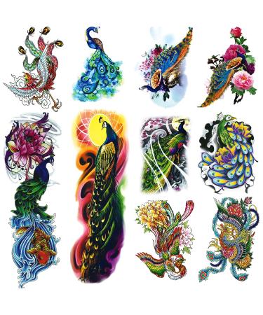 Arm Sleeve Temporary Tattoos  Fake Peacock Half Arm Tattoos and Full Sleeves Tattoo Sticker for Women Men Makeup  8-Sheet