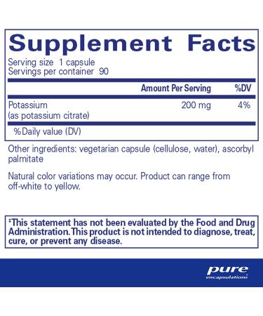 Pure Encapsulations Potassium Citrate | Electrolyte Supplement for Nerve, Muscle, Adrenals, Hormones, Heart Health & Energy | 90 Capsules - Buy Online on GoSupps.com