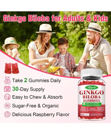 2 Pack Ginkgo Biloba Gummies with Panax Ginseng and Magnesium Ginkgo Biloba Supplements for Focus Memory and Brain Health for Adults & Kids Vegan Raspberry Flavor Gummies 120 Count 60 Count (Pack of 2) - Buy Online on GoSupps.com