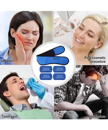 LotFancy Face Ice Pack Wrap for TMJ and Wisdom Teeth - 4 Reusable Hot Cold Therapy Gel Packs for Pain Relief in Chin, Head, Oral and Facial Surgery - Ideal for Dental Implants - Blue - Buy Online on GoSupps.com