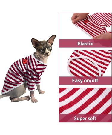Warm Cotton Sweater for Sphynx Cats | Soft Red Striped Jumper for Small Dogs | XS Cat Costume - Buy Online on GoSupps.com