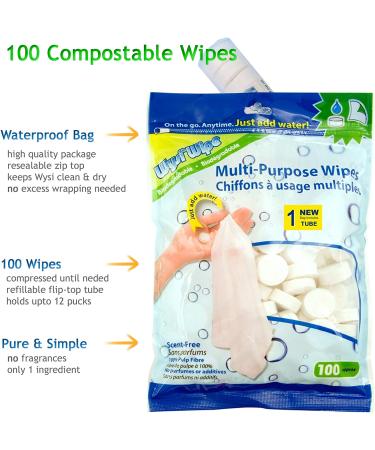 WYSI Multi-Purpose Expandable Wipes 100 Tablets with Travel Tube - Just Add Water - Buy Online on GoSupps.com