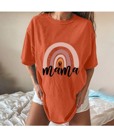 Mama Rainbow Print T Shirt for Women - Funny Letter Graphic Tee - Plus Size Summer Casual Blouse - D-Orange Large - Buy Online on GoSupps.com