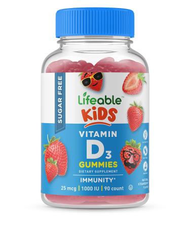 Lifeable Sugar Free Vitamin D for Kids 1000 IU  Great Tasting Natural Flavor Gummy Supplement  Gluten Free Vegetarian Chewable  for Strong and Healthy Bones for Children Teen Toddler 90 Gummies