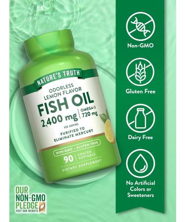 Nature's Truth Fish Oil Omega 3 Supplement | 2400mg | 90 Softgels | Lemon Flavor | Odorless | Non-GMO & Gluten Free - Buy Online on GoSupps.com