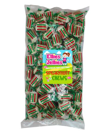 Ellies Jellies Spearmint Chews -1Kg Bag- Tamper Proof- Individually Wrapped -Red and Green Colored Wrap - Minty Chewy Sweets